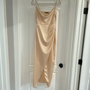 Nasty gal satin cowl neck slit midi dress champagne size US 8